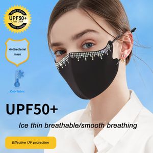 2021 novo adulto tassel quente máscara de strass preto fino gelo-sensação respirável sunscreen verão gelo máscaras de seda