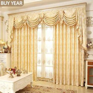 European Style Curtain for Living Dining Room Bedroom Luxury Golden Curtain Valance Curtain Finished Product Customization 210712