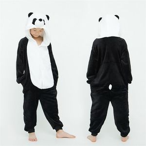 3d panda flanel barn tecknad pyjamas sätter vinter hooded djur stygn barn för pojkar tjejer sovkläder onesies 211130