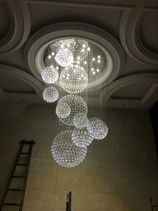 Modern K9 Crystal ljuskrona för trappan 11st Stor kristallkula LED lampa spiral design vardagsrum belysningsarmaturer