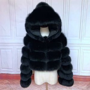 هود وصول الفراء الحقيقي طويل الأكمام طوق المرأة الشتاء معطف قصير الأزياء نموذج جودة عالية معطف الفرو 211129