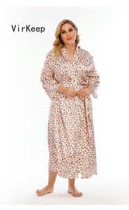 Kvinnors Sleepwear Kvinnor Sexig Satin Robe Leopard Tryckt Nattklänning Nightwear Sleepdress Nattdress Sleepshirts Night Shirt Dress Plus Size VK