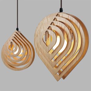 Modernt Wood Pendant Lampor E27 Nordic Wood Water Drop Chandeliers Loft Hänge Ljus Matsal Hem Ljusinredning