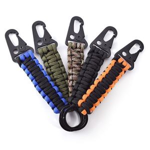 Porte-clés en corde paracorde, Kit de survie pour Camping en plein air, cordon de Parachute militaire, nœud d'urgence, anneau mousquetons de Camping