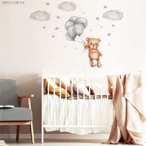 Orso adorabile con palloncini Adesivi murali camera da letto per camerette Camerette per ragazze Decorazione per la scuola materna Cloud Stars Viny Adesivi murali 210929