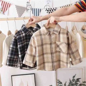 Mode Jungen Hemd Plaid Stil Kinder Langarm Shirts Kinder Baumwolle Kleidung Baby Junge Mädchen Verdicken Blusen Samt Tops 210713