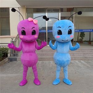 Costume della mascotte della formica blu di Halloween Alta qualità Personalizza Cartoon Formiche rosa Personaggio a tema anime Unisex Adulti Vestito Carnevale di Natale in maschera