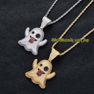 European och American Ghosts Tongue Out Funny Expression Iced Out Diamond Hip Hop Pendant Street Hipster full av CZ Diamond Inlagda halsband