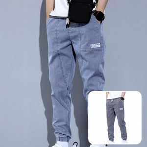 Jeans masculinos anti-rugas na moda tornozelo unido pants calças de primavera cordão homens jovens para casa