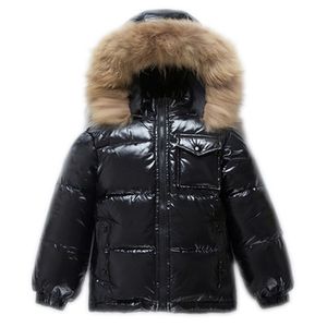 Mode vinter dunjacka för pojkar Barnkläder Tjockta Ytterkläder Coats Real Fur Hooded Kids 1-16y 211222
