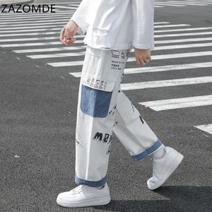 ストレートデニムジーンズの男性グラフィックプリントジーンズ2021ストリートウェアジーンズマンワイルドレッグパンツヒップホップ韓国のハラジュクファッションパンツ220212