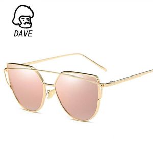 Okulary przeciwsłoneczne 2021 Retro Cat Eye Women Vintage moda Rose Gold Mirror okulary Unikalne płaskie damskie okulary Oculos UV400198F