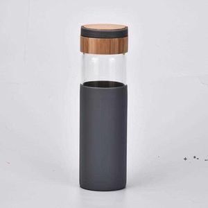 520ml Borosilicate Glass Water Bottles Bamboo Lids and Silicone Sleeve Leak Proof Sports Outdoor Water Bottle seaway RRD13460