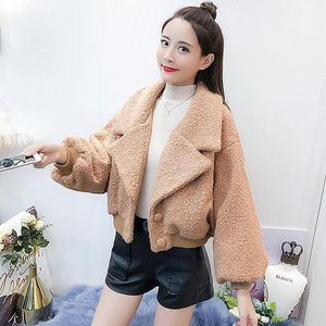 Women s Jackets Autumn Winter Women Jacket Loose Large Lapel Thickening Plus Cotton Puff Sleeve Plush Short Woolen Coat