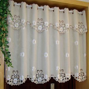 British Half-Curtain Solros Broderad Fönster Valance Hollow Hem Ljus Skuggning Blackout Gardin för köksskåp Dörr 211203