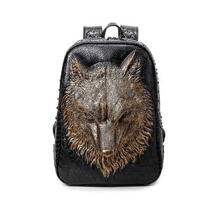 Rucksäcke 3D-Wolfskopf-Rucksack, spezielle coole Umhängetaschen für Teenager-Mädchen, PU-Leder, Laptop-Schultaschen