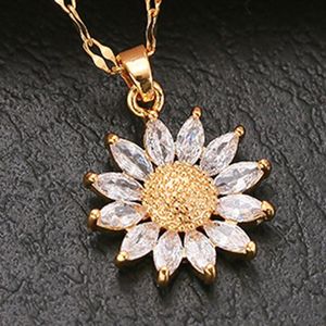 Chains Gold Plated Sunflower Necklace For Women Jewelry Titanium Steel Zircon Big Pendant Luxury Choker Korean Style Wholesale