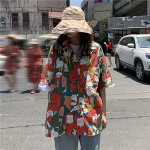 Wholesale cardigan hippie for sale - Group buy Women Blouses Summer Vintage Shirt Oversize Harajuku Short Sleeve Cardigan s Aesthetic Korean Fashion Anime Hippie Blouse Women