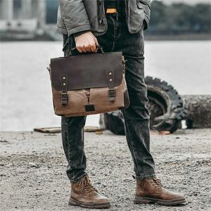 High Grade Business Laptop Torba Płótno Teczki Mężczyźni Ramię 14 Komputerowa Torebka Vintage Messenger Drop 211102