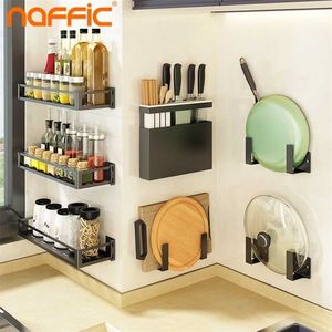 Storage Shelf Kitchen Multifunctional Use Hanging Rod Hook Dish Rack Tool Holder Wall-mounted Spice Racks for 211112