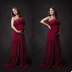 2021 Noble Red Wine Plus Size Pregnant Ladies A Line Sleepwear Dress Tube Top Nightgowns For Photoshoot Lingerie Bathrobe Nightwear Baby Shower