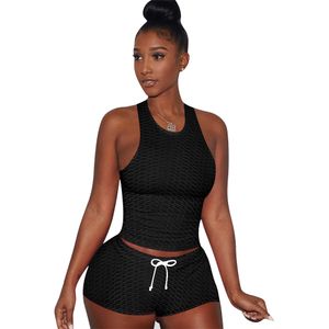 Ny XS-3XL Summer Women Yoga Outfits Two Piece Set Plus Size Tracksuits Solid Color Sportwear Sleeveless Vest+Biker Shorts Jogger Suit 4539