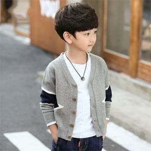 Autumn Boys Knit Sweater Kids Geometric Long Sleeve Knitted Coats Teenage Boys Outerwear Cardigans Child Clothes 4 8 12 14Years 211106