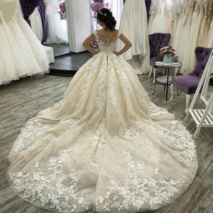 Роскошные свадебные платья с аппликацией цвета шампанского, бальные свадебные платья Vestido De Novia, большие размеры Wedding295R