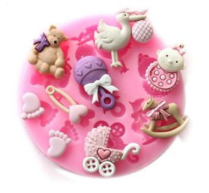 Bakningsformar 3D Baby Horse Bear Silicone Cake Mold Turn Sugar Cupcake Jelly Candy Chocolate Decoration 7.8*7.8*1 cm Sn