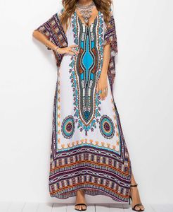 Oversize National Long Maxi Beach Sukienka Kobiety Lato Luźny Krótki Rękaw Suknia Szata Drukowanie Moda Boho Dress 210625