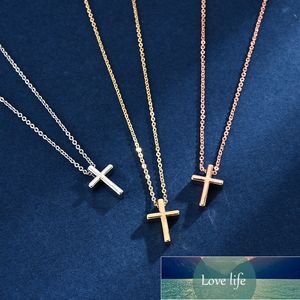 New 925 Sterling Silver Necklace Smooth Shiny Cross Choker Simple Pendant Clavicle Chain Gift For Girl Exquisite Jewelry SKN005 Factory price expert design Quality