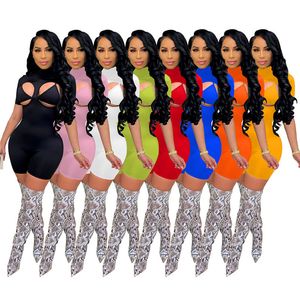 Womens Onesies Jumpsuits Macacões Skinny Skinny Shorts Playsuit Dois Pedaço Definir Jumpsuit Roupas Femininas Verão Bodycon Bodycon Legging KLW0686