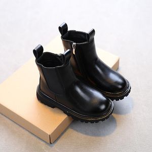 Autumn Solid Brown Riding For Girls Boots Retro 2021 Britain Style Boys Waterproof Combat Simple No Decoration Kids