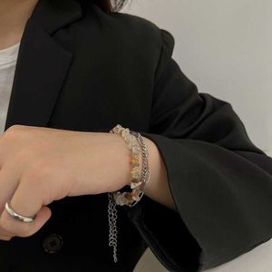 Multilayer Bangles Woman Natural Stone Bracelets Women High Quality Hollow Jewelry Bracelet Fashion Silver Color Metal Armband G1026