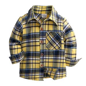 Fashoin Plaid Kids Boys Shirts Cotton Long Sleeve Bow Tie Baby Boy Shirts Spring Autumn Children Clothes 1-6 Years 210306