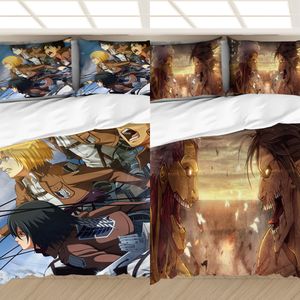 Anime Titan 3D Baskılı Yorgan Yatak Seti Nevresim Setleri Yastık Kılıfı Yatak Örtüsü Yatak Küpe Kraliçe Kral Tek Boyutu C0223
