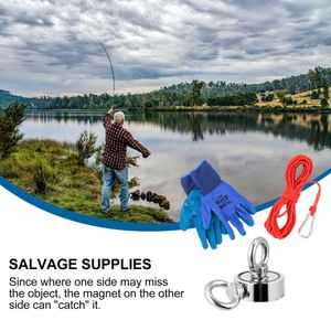 1 Set Fishing Magnet Permanent Kit with Fishing Round Detectors Heavy Duty Rope Non-slips Accessoy