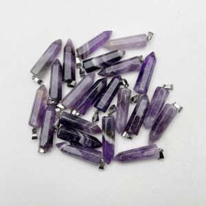 Natursten Kristall Hexagonal Prism Charms Amethyst Chakra Pendants För Smycken Göra DIY Halsband Örhängen