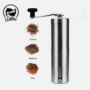 Manuell kaffekvarn för fransk präglingsmaskin, handhållen mini, k kopp, borstad rostfritt stål bärbar konisk 210607