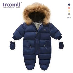 Ircomll New Born Baby Winter Toddle Jumpsuit Hooded Inside Fleece Girl Boy Clothes Autumn Overalls Children Outerwear 210309