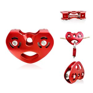 Camp Furniture 25KN Heart Shape Climbing Pulley Double Shaft With O-shape Carabiner For 9-15mm Rope Rock