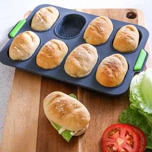 8 grades antiaderente partido de molde de pão diy mini baguete bandeja de cozimento silicone padeiro ferramenta resistente ao calor pan 210225