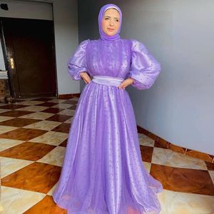 Real Picture Perlen Muslimische Abendkleider Stehkragen Langarm Arabisch Dubai Abendkleid Bodenlangen Tüll Kleid für besondere Anlässe