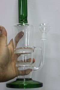 Klassisk 12 tums hookahs glas bong med 3 lager små hål mesh hink oljeplattor vattenrör färgstark bubbler