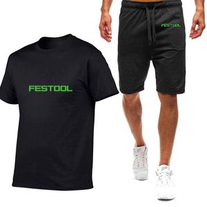 Herren-Trainingsanzüge Festool Tools Bedrucktes Herren-Kurzarm-Sommer-Harajuku-T-Shirt Hochwertige Baumwoll-T-Shirts Shorts-Anzug 2-teilige Sportbekleidung