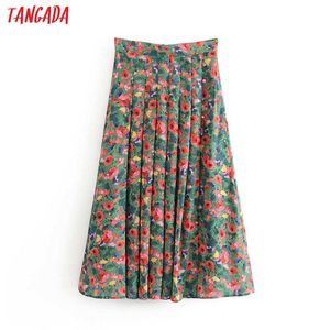 Tangadaの女性のフレンチスタイルの花のミディスカートファルダスムーヴィンテージジッパーオフィスレディースエレガントなシックミッドカーフスカート1T10 210609