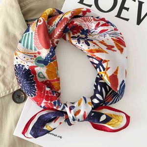 Women Fashion Soft Floral Printed Oil Painting Style Bag Hair Handkerchief 53x53cm Small Square 100% Natural Silk Neck Scarves