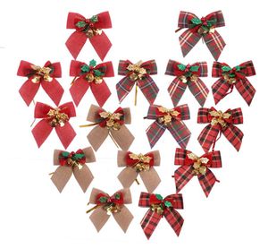 Christmas Tree Bows with Bell Party Ribbon Bowknot Ornaments Xmas Craft Present Charms Hanging Decor 3.1x3.1Inch Red Green