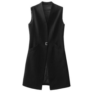 Fatos femininos blazers colete de alta qualidade jaqueta preto longo terno casual primavera e outono moda sem mangas senhora blazer feminino elegante