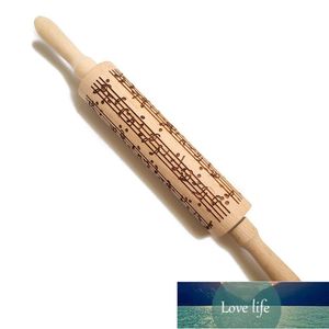 Hot Newest Portable Size Biscuit Fondant Cake Patterned Roller Rolling Pins Music Notes Wooden Rolling Embossing Baking Cookies